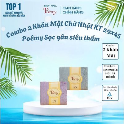 [CHÍNH HÃNG] Combo 2 Khăn Mặt Chữ Nhật Poêmy Sọc Gân KT 29x45cm Mềm Mịn Thấm Hút