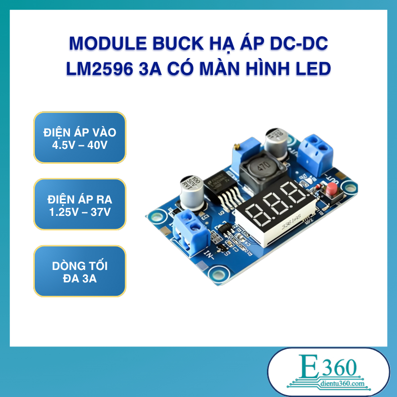 Module Buck Hạ Áp DC-DC LM2596 3A Có Màn Hình LED