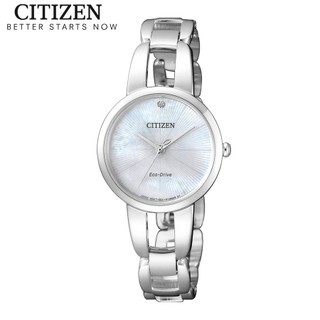 Đồng hồ nữ citizen eco-drive đính kim cương dây thép không gỉ em0430-85n - mặt xà cừ