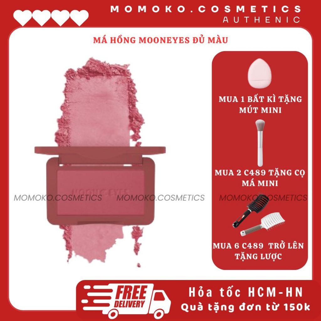   MOON EYES  Phấn Má Hồng Moon Eyes Đơn Sắc Mịn Lì  Tự Nhiên Lâu Trôi Dạng Bột Matte Blush 6.5g MOMOKO.cosmetics 