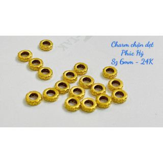 Charm chặn - Khoen Dẹt - Lu Hoa Văn Phúc Hỷ - sz 6mm -24 Carat9999 - bền chắc cứng