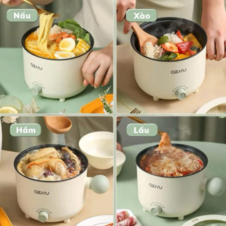Nồi Lẩu Điện OZHU 18cm 2 Nác Nhiệt Kèm Giá Hấp Có Tay Cầm Tiện Dụng, Nồi Lẩu Mini Đa Năng 2 Tầng