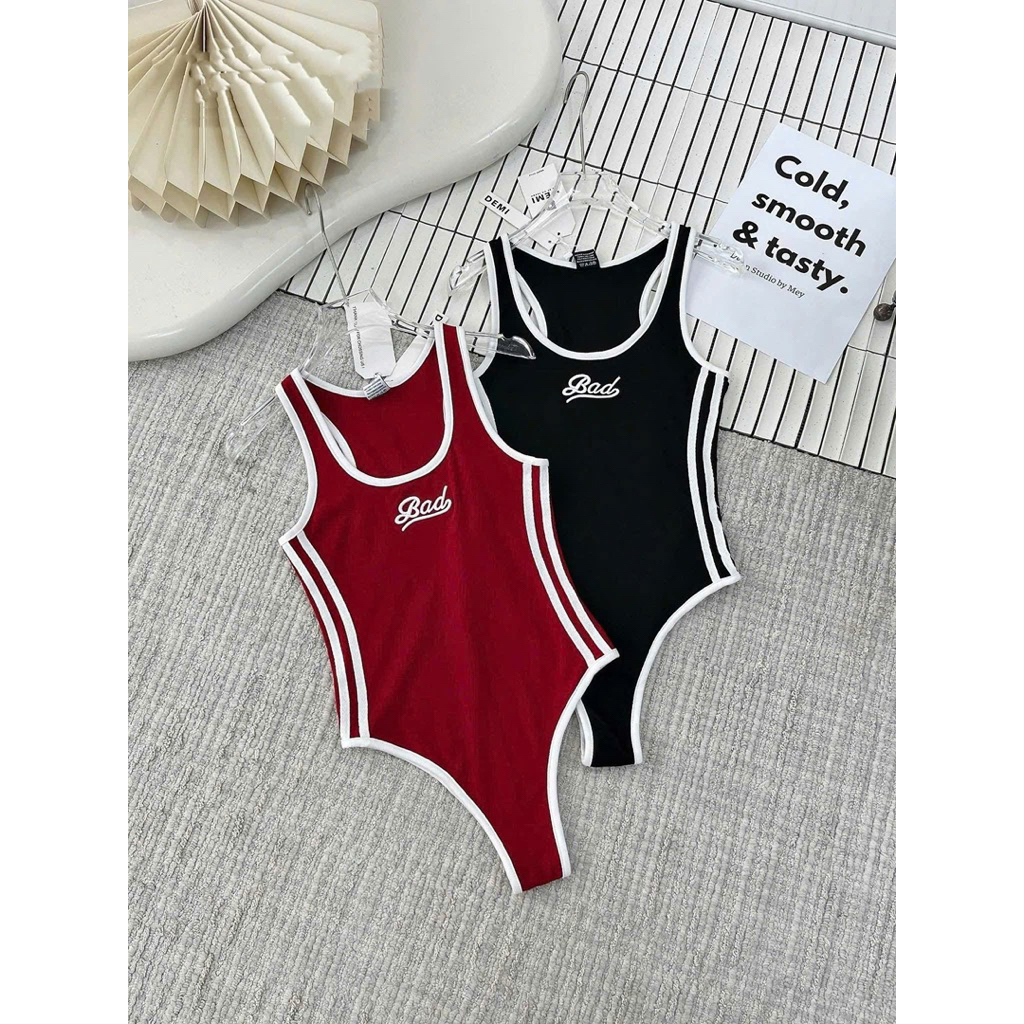 Đồ Bơi Liền Thân 1 Mảnh Bodysuit - In Chữ Bad, Phối Viền, Phong Cách Thể Thao, Tôn Dáng Freesize | BigBuy360 - bigbuy360.vn