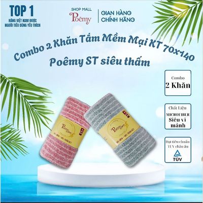 [CHÍNH HÃNG] Combo 2 Khăn Tắm Poêmy ST Cao Cấp Siêu Thấm KT 70x140cm | Poêmy Official