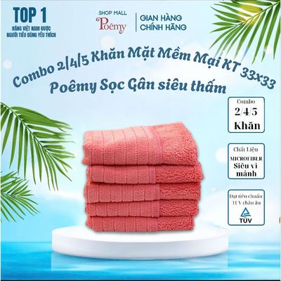 [CHÍNH HÃNG] Combo Khăn Mặt Mềm Mịn Thấm Hút KT 33x33cm Màu Đại Đỏ | Poêmy Official
