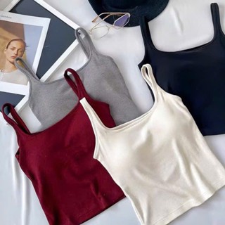 Áo Bra Nữ 2 Dây Chất Cotton Tăm Cổ Vuông Có Mút Đệm May Liền Ôm Dáng Sexy Thời Trang - 6511