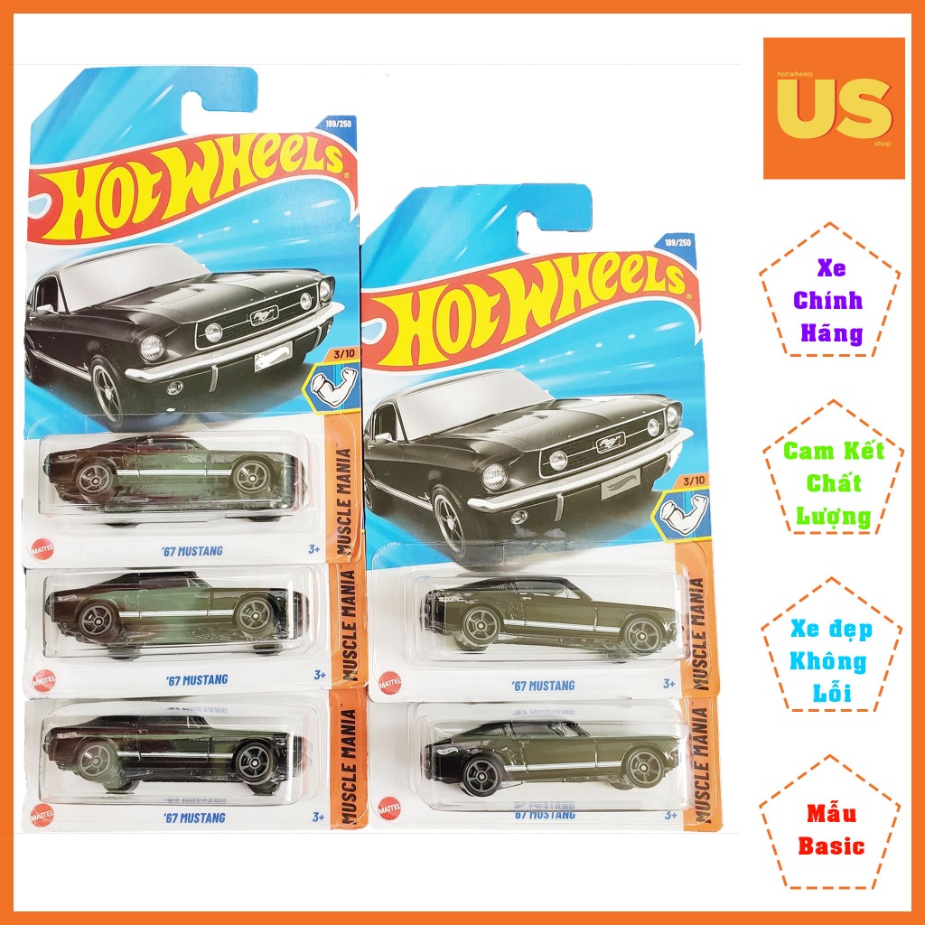 Xe Mô Hình Hot Wheels Cơ Bản  67 Mustang Đen – Chính Hãng US (Card Thường)