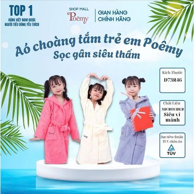 [CHÍNH HÃNG] Áo Choàng Tắm Trẻ Em Sọc Gân Siêu Thấm Mềm Mại Size 15-30kg | Poêmy Official
