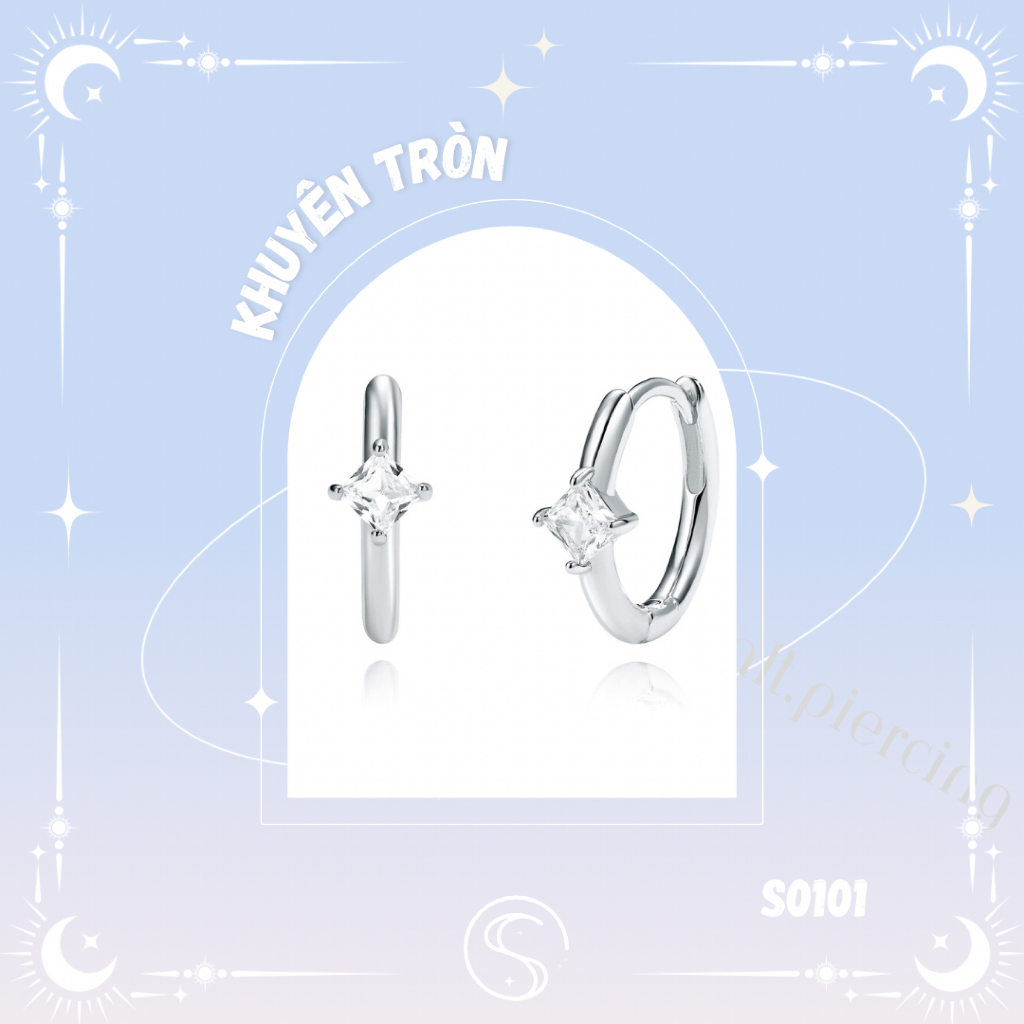 [1 chiếc] Khuyên tai/bông tai tròn đính đá tứ giác sang trọng / Upper Helix Earring 101
