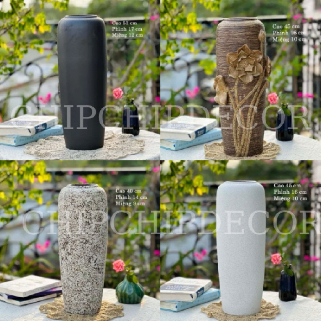 Bình hoa gốm sứ Bát Tràng dáng bom cao 40~50cm  nhiều màu decor cắm hoa đẹp