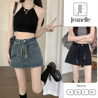 Quần giả váy jean nữ ngắn dáng chữ a cạp cao xanh đen tôn dáng cá tính GV03 Jeanelle Store