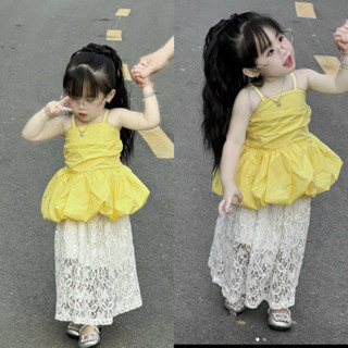 SET ÁO BÍ 2 lớp kèm CHÂN Váy ren dáng dài 2lớp dễ thương bé gái mặc đi chơi đi biển 8-30kg (2mầu)