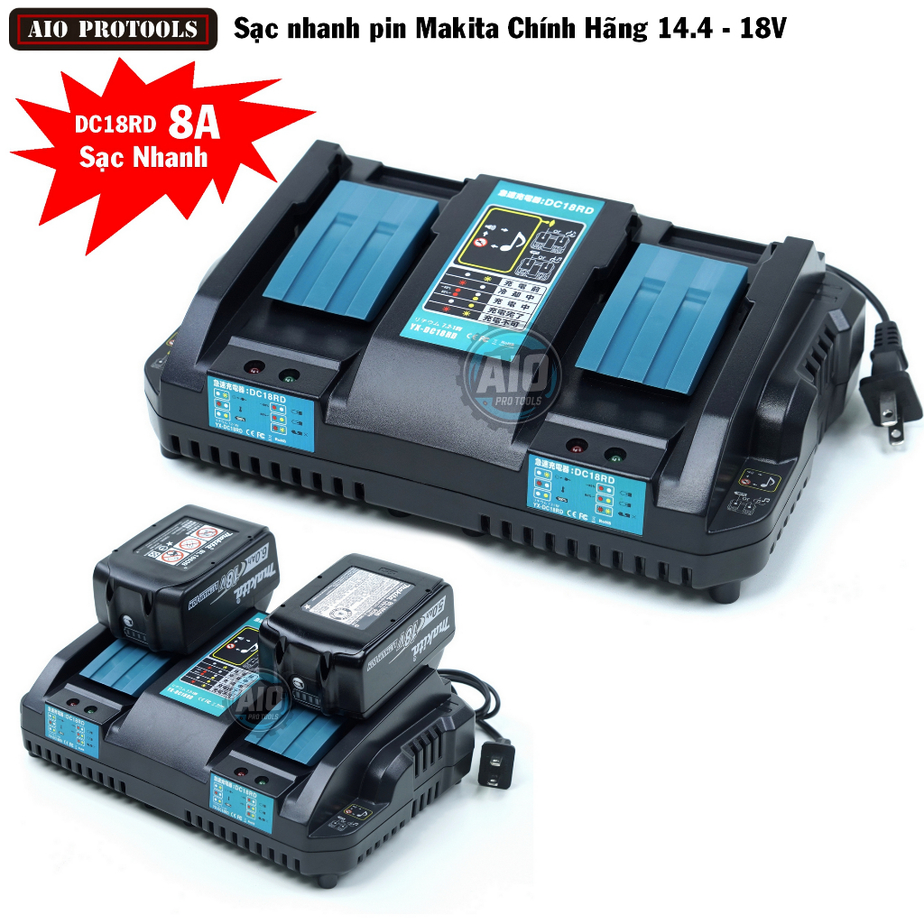DC18RD 8A Đế sạc nhanh pin Makita 14.4-18V Đế sạc pin nhận mạch zin pin chính hãng Makita