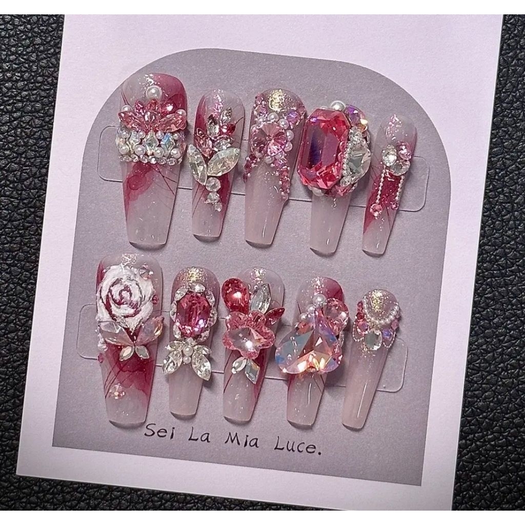 Nailbox thiết kế , màu loang đỏ gắn đá sang chảnh  - 93