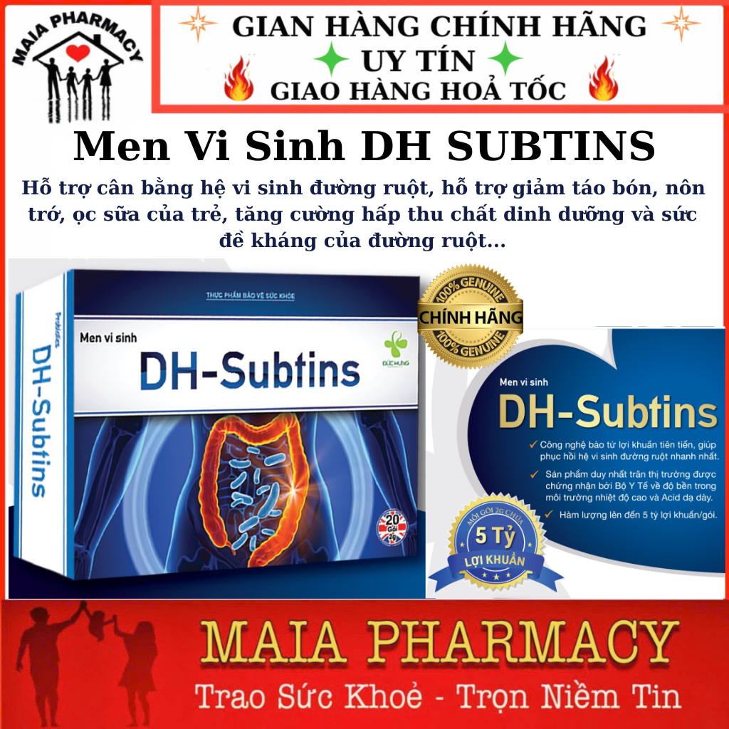Men Vi Sinh DH - Subtins - Giúp cân bằng hệ vi sinh đường ruột, hỗ trợ táo bón, tiêu chảy, rối loạn 