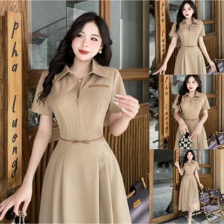 CE54 - Váy Thiết Kế Evii dành cho nữ, Đầm thiết kế cổ đức phối khóa kéo trước ngực, túi tạo điểm nhấn, đai may liền dáng
