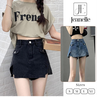  Quần giả váy jeans cạp cao dáng ôm chữ A H1 quần shorts jean vạt cắt Jeanelle Store 