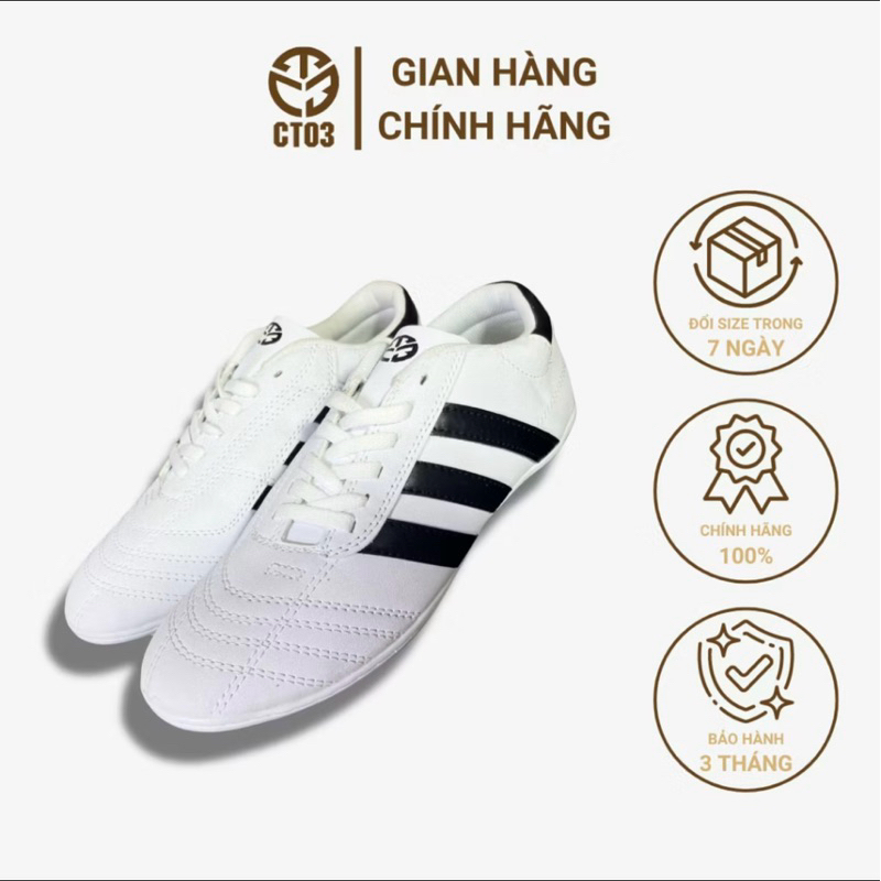 GIÀY BÓNG ĐÁ 3 SỌC TRẮNG ĐEN CT3 CHÍNH HÃNG TẶNG BĂNG CUỐN