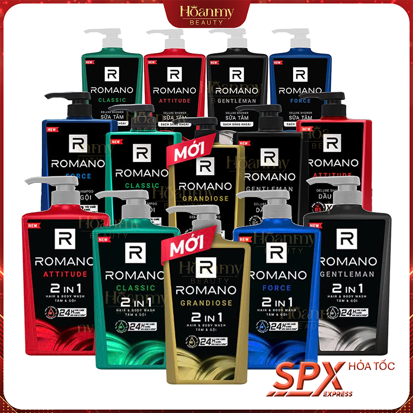 Tắm gội, dầu gôi, sữa tắm cho nam 2 trong 1 hương Nước hoa nam Romano 2in1 650g/chai
