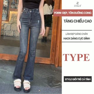 Quần Jean Nữ Ống Loe Fom Ngắn 95cm Và Dài 105cm Cạp Cao 2 Khuy 2 Cúc Dây Săn Kép Chất Cotton Co Giãn Q385