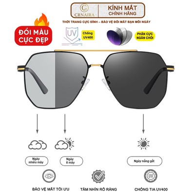 Kính mát nam Crnaira watch M31mi Đổi màu thông minh -phân cực-  chống UV400 , Gọng thép siêu nhẹ