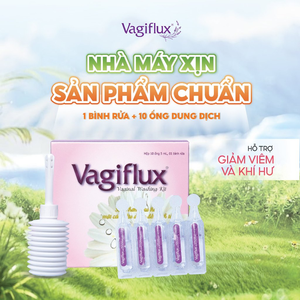 Bộ Kit Rửa Phụ Khoa Trong Vagiflux – 10 Ống Muối Rửa + Bình Rửa – Cân Bằng pH, Giảm Viêm