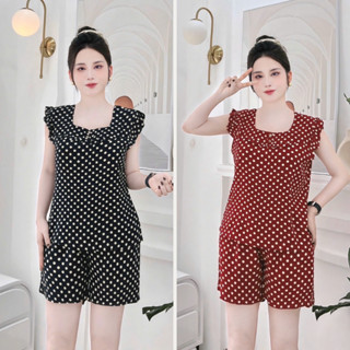 BỘ MẶC NHÀ,BỘ LANH NHUNG CHẤM BI QUẦN ĐÙI BÈO NGỰC TAY CÁNH TIÊN, SIZE 45-65KG Nữ Women