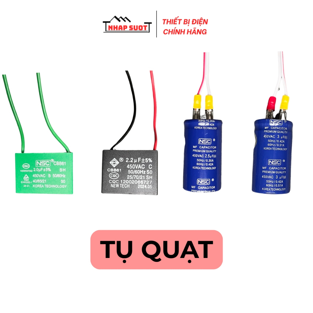 Tụ quạt trần 2uF, 2.2uF, 2.5uF, 3uF dùng quạt trần, quạt cây, tương thích với nhiều loại quạt