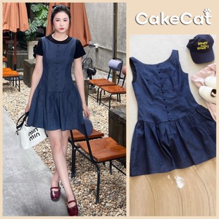 Váy Yếm Jeans Nữ Dáng Xòe Cakecat Váy Sát Nách Cúc Bọc Mặc Đi Chơi Đi Học Dễ Phối Đồ