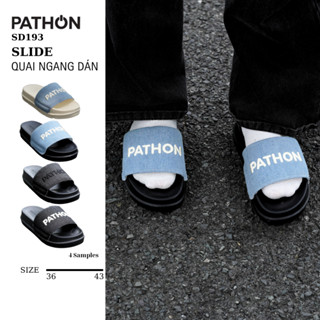  SD193 Dép nam nữ quai ngang slipper Pathon quai vải jean denim thêu chữ PATHON và đế IP cao 4cm 