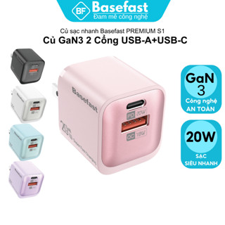 Củ Sạc nhanh 20W 2 Cổng Basefast công nghệ GaN3 an toàn siêu bền cho Phone X 11 12 13