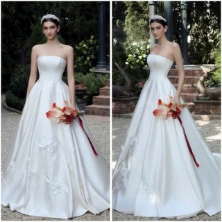 Váy cưới đi bàn cô dâu kết hoa nỗi dáng xòe đuôi dài, fom siết eo full  size s/m/l/xl -GSC2059Y-054Y