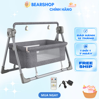 Nôi điện cho bé, nôi cho trẻ sơ sinh tặng kèm màn và nệm, có điều khiển từ xa kèm nhạc bluetooth, nôi gấp gọn đa năng