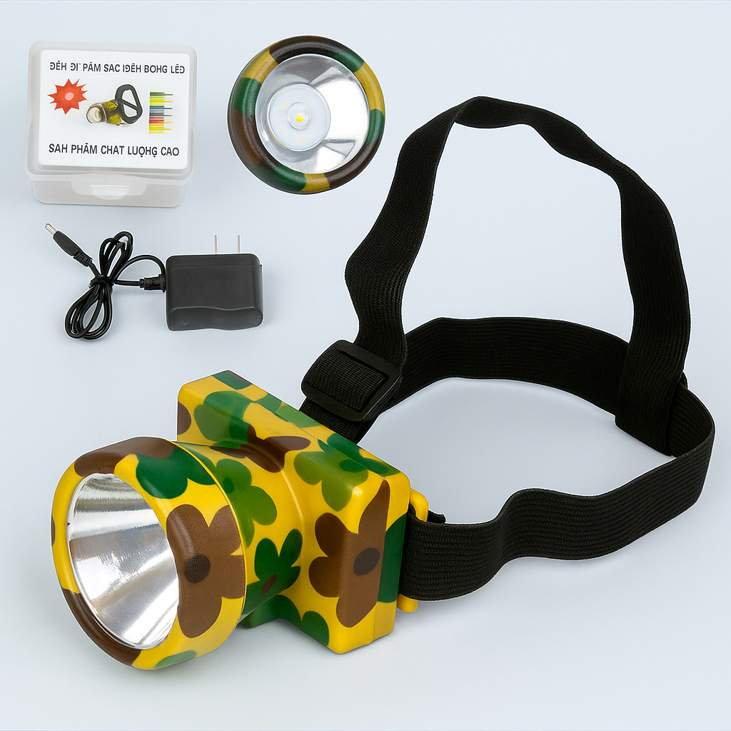 Đèn pin sạc đội đầu siêu sáng HỌA TIẾT rr km- 【 FHT 】