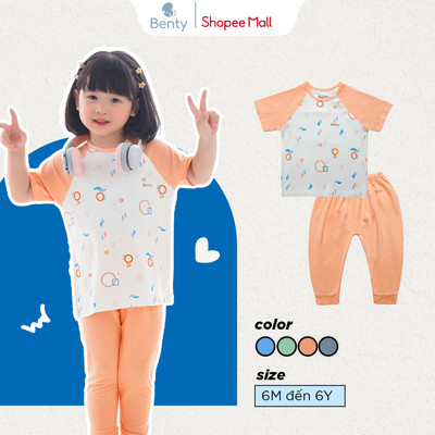 Bộ áo cộc chéo quần dài BENTY họa tiết, chất vải cao cấp mềm mịn mát an toàn cho làn da bé