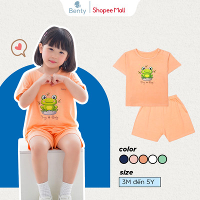 Bộ cộc tay cài vai BENTY in hình ếch BT054 chất thấm hút mồ hôi, đồ bộ bé trai bé gái