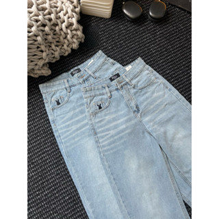   RITA JEAN  A05 Quần bò Jean KaKi Nữ Ống Rộng Thêu Thỏ 3 Màu Lưng Cạp Cao Vải QC Mềm Mịn Không Co Giãn Lai Cuốn 