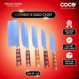  Combo 5 Dao Chặt Thái Dao Thép Trắng Nhật Không Rỉ Cán Trúc Chất Lượng Cao Bền Đẹp 