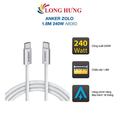 Cáp USB Type-C to Type-C Anker Zolo 1.8m 240W A8060 - Hàng chính hãng