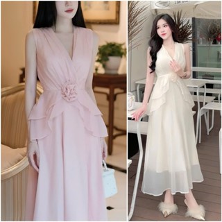 Đầm tiểu thư dự tiệc Y49(kèm tag hoa) cổ V dáng xòe trẻ trung sang trọng - Akara Closet xuhuong