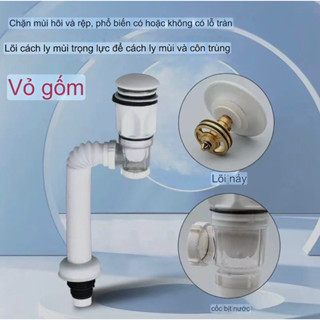  Bộ xi phông thoát nước ngăn mùi hôi cho bồn rửa mặt ống xả chậu Lavabo nắp nhấn sứ nắp lật Inox thân nhựa sun ABS 