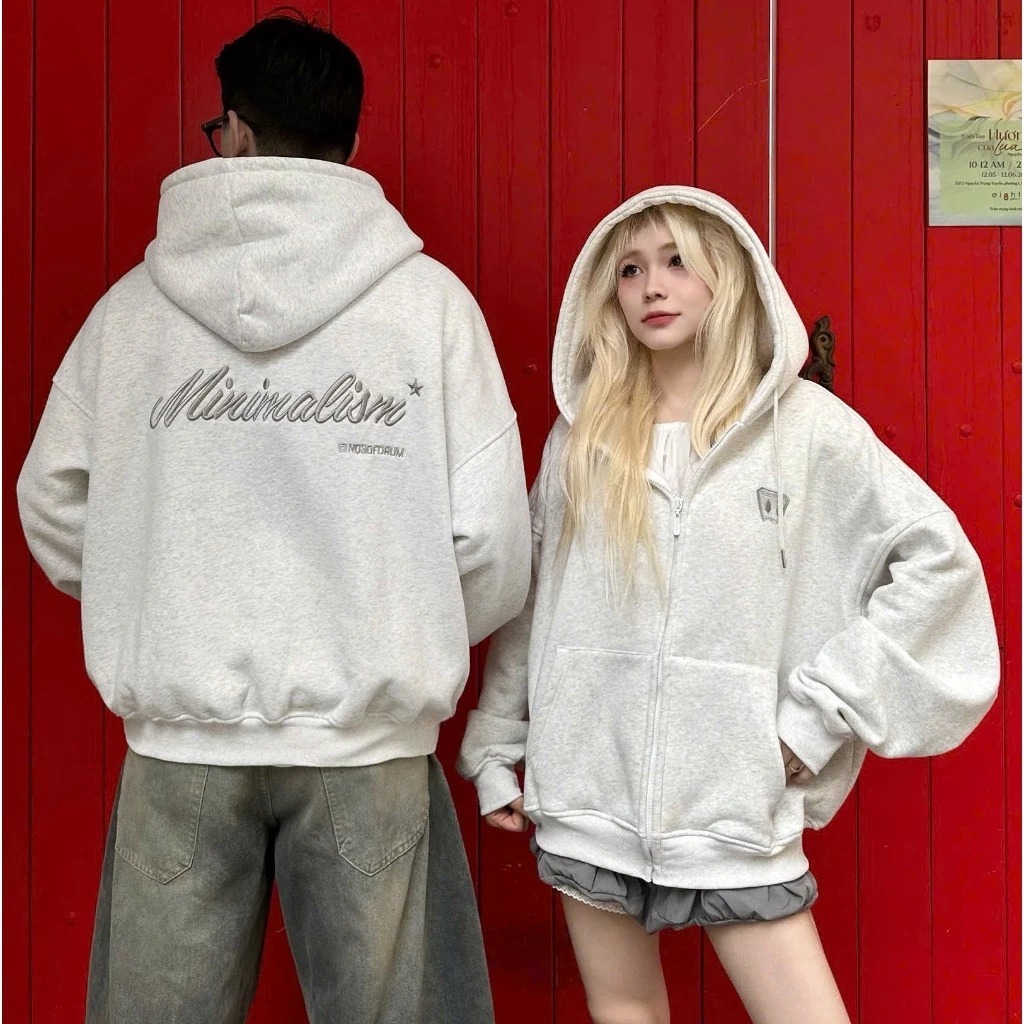 Áo Khoác Hoodie Zip COTTON Thêu Nổi NQ30 BLISS Form Boxy Form Rộng Nam Nữ Unisex