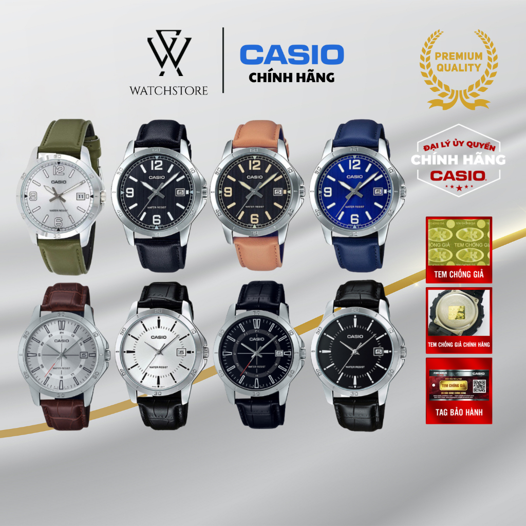 Đồng Hồ Nam CASIO Serial MTP-V004 Quartz Mặt Kính Khoáng 41.5mm Dây Da/ Dây Kim Loại Không Gỉ Kháng Nước Chính Hãng