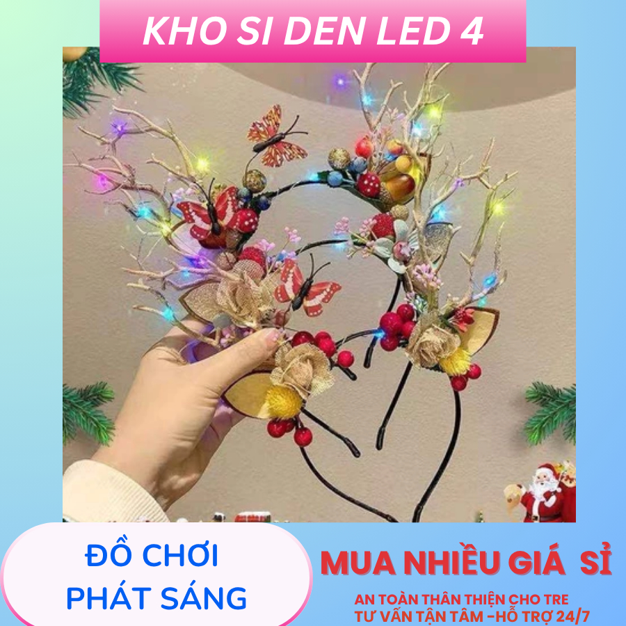 Cài tóc Noel sừng tuần lộc  nhiều mẫu - Bờm Noel - Băng đô cài tóc Giáng Sinh có đèn led phát sáng