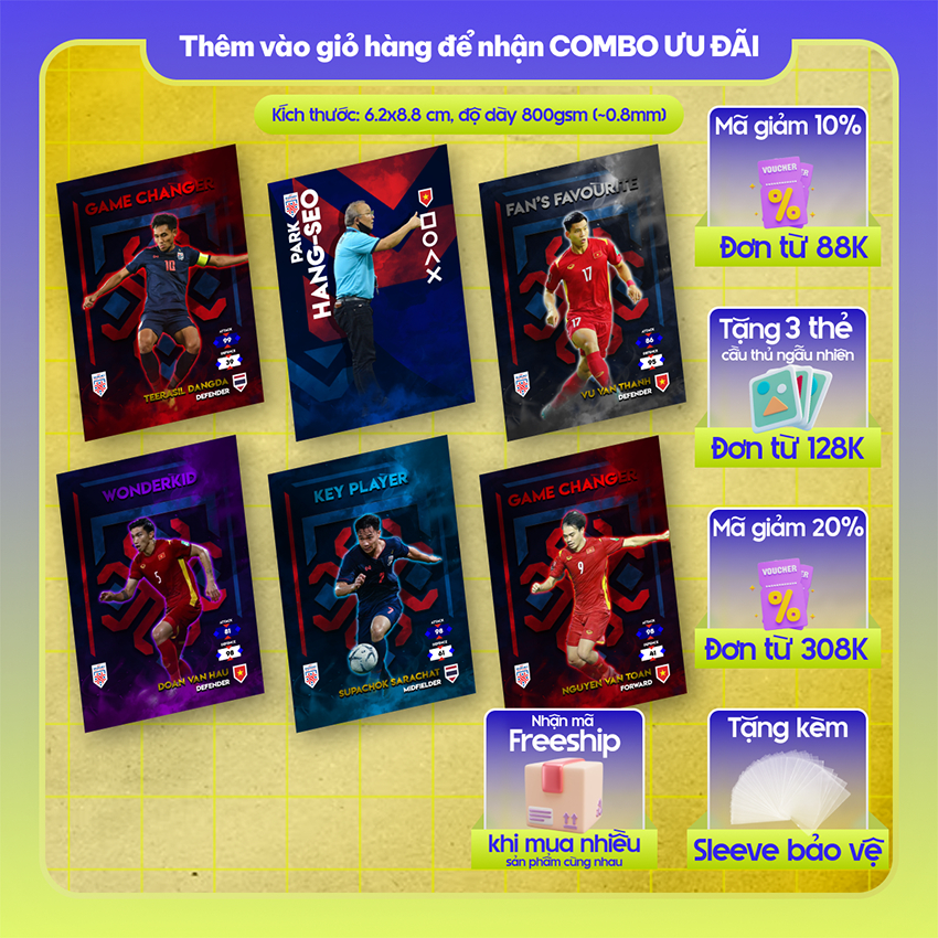 21-22 AFF CUP | Thẻ cầu thủ bóng đá SKYLLECTA | Park Hang Seo Hoàng Đức Spachok Dangda Văn Hậu Văn T