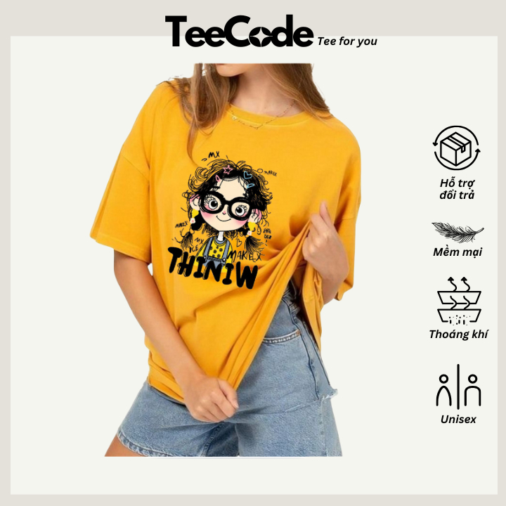 Áo Thun Nữ Cô Gái Tóc Xù Màu Vàng Form Rộng Hot Trend Unisex Cổ Tròn In Slogan Local Brand Shop Luca