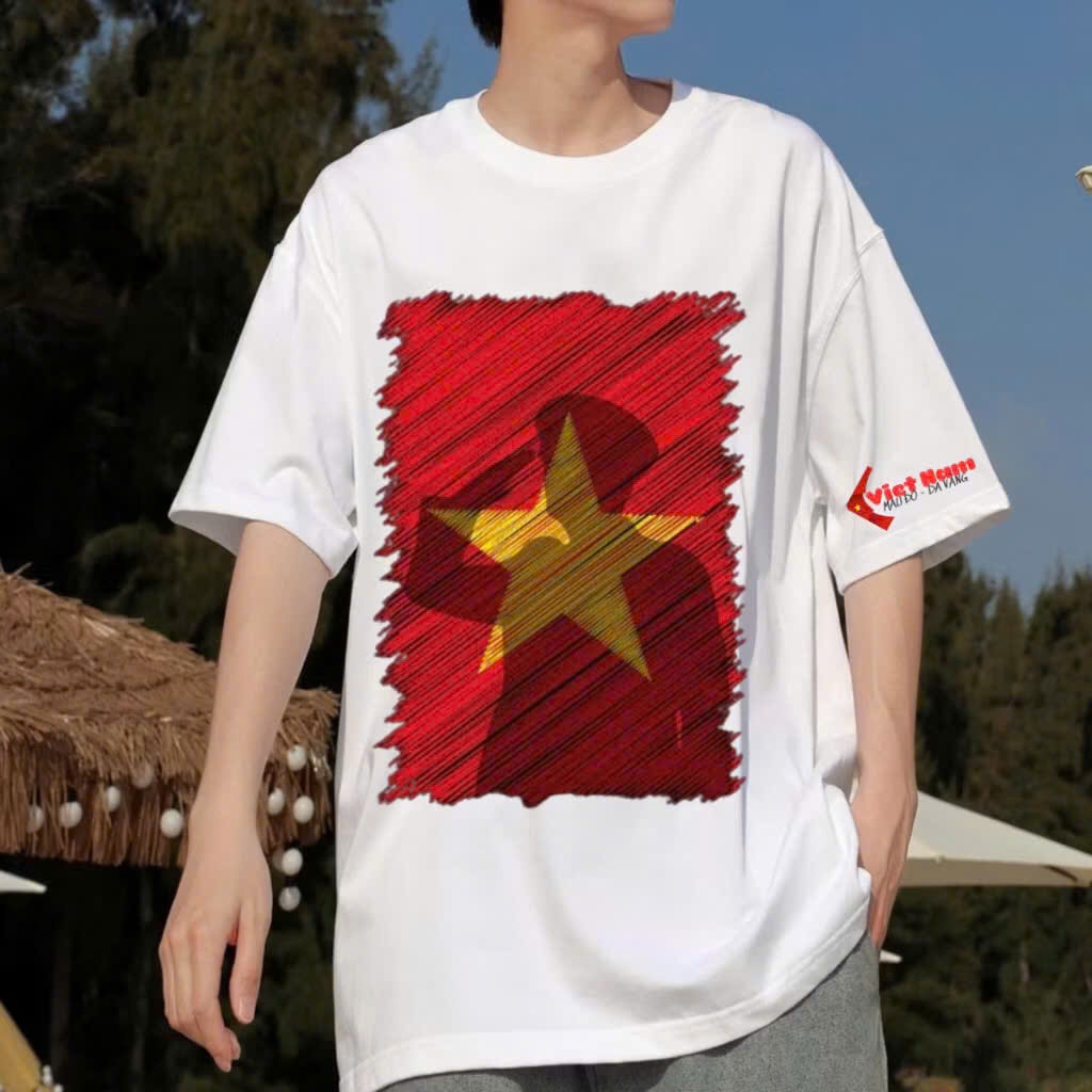 Áo thun unisex in hoạ tiết Việt Nam lá cờ yêu nước chất cotton thoáng mát co giãn 2 chiều ut
