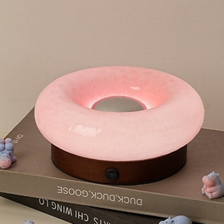 (SẴN) Đèn ngủ để bàn Cảm Ứng 3 màu Bánh Rán Sạc đế Gỗ Nguyên Khối trang trí phòng ngủ gia đình 148