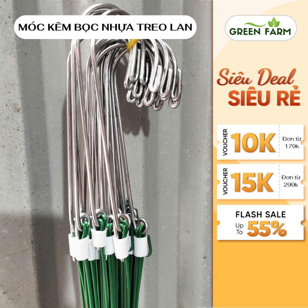 Combo 100 móc treo chậu lan bọc nhựa, Móc kẽm chống gỉ, bền, treo cây tiện lợi