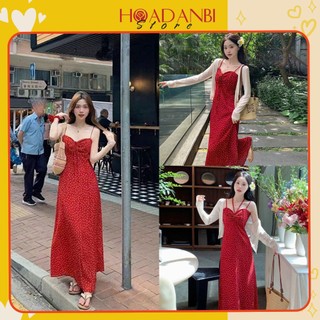  Váy 2 dây nhún ngực hoa nhí dáng dài tiểu thư Váy maxi hoa nhí cup ngực đi biển đi chơi 